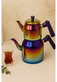 Resim Dem Dubai Series Renkli Paslanmaz Çelik Orta Boy Çaydanlık - 18/1 Altın - Çelik 