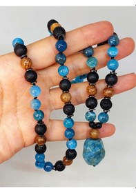 Resim Apatit - Hematit - Lav Taşı & Venge Ağacı Tasarım Unisex Kolye 4 Beyaz 