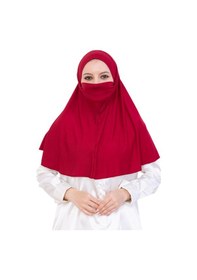 Resim Modish Group Hazır Başörtüsü Pratik İslami Giyim Penye Peçeli Türban Namaz İçin Yumuşak Eşarp Bordo 