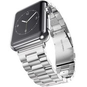Resim Apple Watch 38mm Uyumlu Kordon Paslanmaz Metal Baklalı Tasarım KRD-04 Kayış Gümüş 