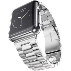 Resim Apple Watch 38mm Uyumlu Kordon Paslanmaz Metal Baklalı Tasarım KRD-04 Kayış Gümüş 