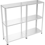 Resim Rafburada 3 Katlı Duble Galvaniz Çelik Raf - Depo, Arşiv, Kiler, Dosya, Market Rafı - 43x75 cm-100 cm-1.00 mm 