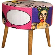 Resim BHM Dekoratif Puf Ahşap Ayaklı Karikatür Desenli Ahşap Ayaklı Dayanıklı Puf & Bench 40x40x20cm 
