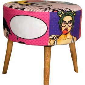 Resim BHM Dekoratif Puf Ahşap Ayaklı Karikatür Desenli Ahşap Ayaklı Dayanıklı Puf & Bench 40x40x20cm 
