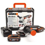 Resim Worx WX800 20Volt 2.0 Ah. Li-ion Çift Akülü 115 MM Profesyonel Şarjlı Avuç Taşlama 