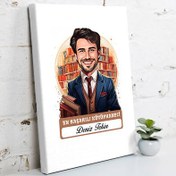 Resim Karikatürlü En İyi Erkek Kütüphaneci Kanvas Tablo 