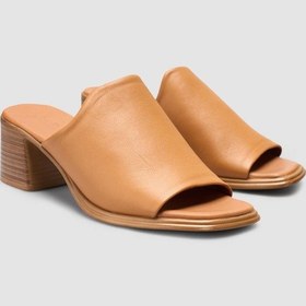 Resim %100 Hakiki Deri Topuklu Taba Kadın Terlik Fındık 