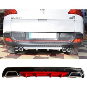 Resim Peugeot 3008 Kırmızı Difüzör Çiftli Kare Egzoz Görünümlü D Tip Difizör 2009-2015 