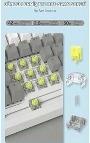 Resim Coverzone Beyaz Işıklı Hot Swap Kablolu Mekanik Oyun Klavyesi | Ajazz AK820 Gri Beyaz (AK820 Gri Beyaz - Sarı Switch) 