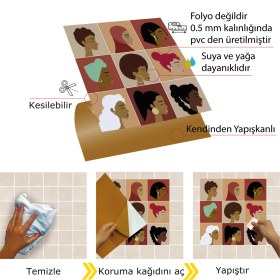 Resim Tink Kendinden Yapışkanlı Kadın Figürleri Desenli Pvc Karo 30x30 cm (56 Adet) 5m2 