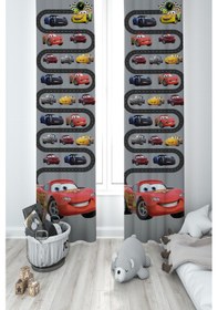 Resim Mekta Home Bebek Ve Çocuk Odası Mcqueen Ve Yol Desenli 2 Kanat Fon Perde 