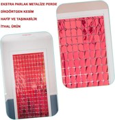 Resim NessiWorld Ekstra Metalize Kırmızı Renk Disko Dikdörtgen Kesim Kapı Perdesi Dekorasyon 1x2 Metre 