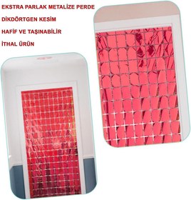 Resim NessiWorld Ekstra Metalize Kırmızı Renk Disko Dikdörtgen Kesim Kapı Perdesi Dekorasyon 1x2 Metre 