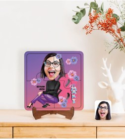 Resim Bk Gift Kişiye Özel Kadınlar Günü Karikatürlü Ahşap Standlı Puzzle Çerçeve-2 
