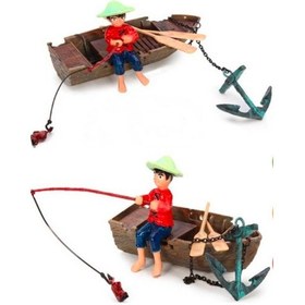 Resim Kayıklı Balıkçı Çocuk Hareketli Akvaryum Dekoru 12 Cm 