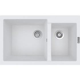 Resim Polex Cristalüx Granit Evye P-1.75 Beyaz 1.5 Gözlü Tezgah Altı Ve Tezgah Üstü Mutfak Evyesi 81x50.5 CM 