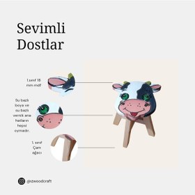 Resim Sevimli El Yapımı Ahşap Çocuk Taburesi 