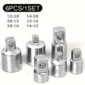 Resim 6 Parça Paslanmaz Çelik Cırcır Anahtar Soket Dönüştürücü Seti - Dayanıklı, Paslanmaz, Cilalı Krom Kaplama, Çok Yönlü Kullanım için 1/4", 3/8" ve 1/2" Boyutları İçerir 