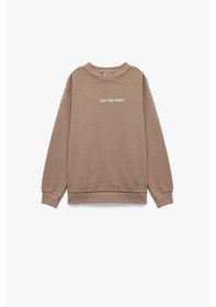 Resim Koton Erkek Çocuk Pamuklu Uzun Kollu Bisiklet Yaka Baskılı Sweatshirt Kahve 