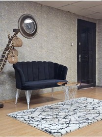 Resim Zafir İkili Beyaz Boyalı Tel Ayak Papatya Çay Seti Koltuk Takımı , Balkon, Salon, Ofis, Cafe Koltuk Takımı Siyah 