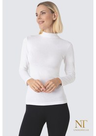 Resim Nt Underwear Kadın Bambu Balıkçı Yaka Uzun Kol Body Hafif, Rahat Ve Şık Beyaz 