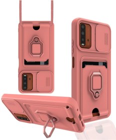 Resim AQUA AKSESUAR Xiaomi Redmi 9t Kılıf Ipli Ve Lens Korumalı Renkli Yüzüklü Askılı Telefon Kılıfı - Pembe 