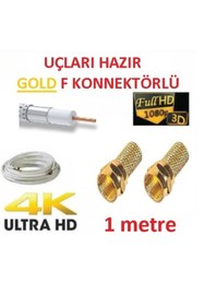 Resim FULLY Altın Gold Sarı Uçlu F Konnektörlü Hazır Anten Kablosu 1.5 Metre 