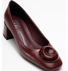 Resim Luvishoes Luvi Shoes Mıla Bordo Tokalı Kare Burunlu Kadın Kalın Topuklu Ayakkabı Bordo 
