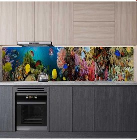 Resim Mutfak Tezgah Arası Folyo Fayans Kaplama Folyosu Deniz Mercanları 