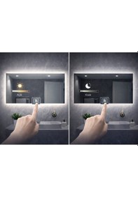 Resim Digital Hayat Dokunmatik Dimlenebilir Beyaz Led Işıklı Dikdörtgen Ayna Dekoratif Banyo Makyaj Aynası Yatay Ve Dikey Kullanım Beyaz 