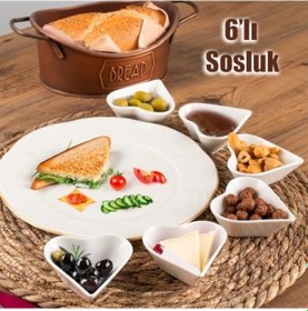 Resim 15689 6lı Kalpli Sunumluk Kase Mini Çerezlik Şekerlik Reçellik Sosluk Çerezlik Kase Seti Diğer 