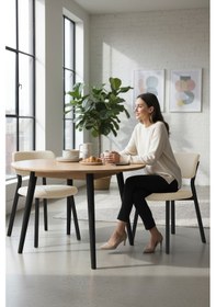 Resim Canisa Toldy Serisi 4 Adet Krem Bukle Kumaş Mutfak Sandalyesi Siyah Metal Ayak Krem Sandalye Ayaklar Siyah 