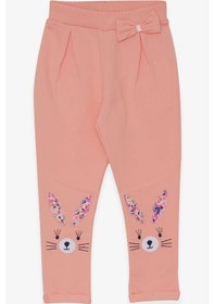Resim Breeze Kız Bebek Tayt Pantolon Tavşan Nakışlı 9 Ay-3 Yaş, Somon 