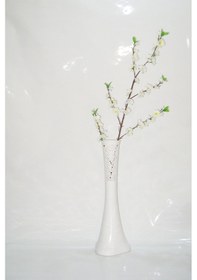 Resim 60 Cm Beyaz İşlemeli Vazo Beyaz Bahar Dalı 