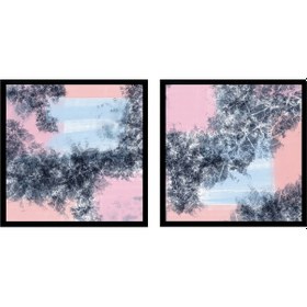 Resim Pembe Gri Soyut İkili Çerçeveli Cam Tablo Seti-172102 