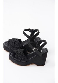 Resim Fox Shoes Siyah Süet Kadın Dolgu Topuklu Ayakkabı K250909002 