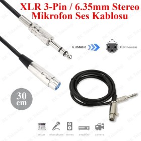 Resim Xlr 3-Pin Dişi 6.35MM Stereo Fiş Korumalı Mikrofon Ses KABLOSU-30CM 