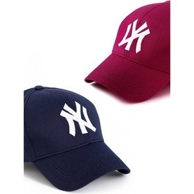 Resim Unisex 2'li Set Lacivert ve Bordo Renk Ny New York Beyzbol Şapka - Unisex Lacivert - Bordo 