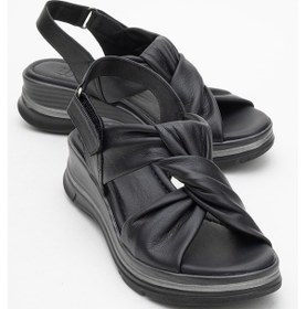 Resim Luvishoes Luvi Shoes Oara Siyah Cilt Hakiki Deri Kadın Sandalet Siyah Deri 
