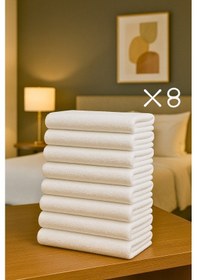 Resim 8 Adet Beyaz 50x85 Cm 200 Gram Bukle - Armür Otel El-yüz Havlusu Beyaz 