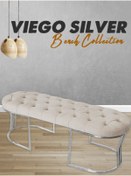 Resim Gazzini furniture Viego Silver Puf Lüks Metal Gümüş Ayak, Chester Model Yatak Ucu Krem Bench 