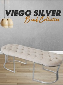 Resim Gazzini furniture Viego Silver Puf Lüks Metal Gümüş Ayak, Chester Model Yatak Ucu Krem Bench 