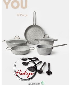 Resim You Granit 12 Parça Tencere Seti Gri 