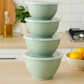 Resim 4’lü Yuvarlak Kase Seti Yeşil | 1l, 1.5l, 2.3l, 3.3l | Kapaklı Çok Amaçlı Mutfak Saklama Kabı 