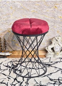 Resim Zafir Yuvarlak Siyah Boyalı Bordo Puf Oturak - Bench - Ayak Ucu Oturak - Tabure - Makyaj Oturak Bordo 