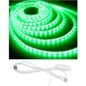 Resim 5 Metre 5 Volt 2835 Smd Yeşil İç Mekan 60 Ledli Şerit Usb Li Anahtarlı Beyaz Güç Kablosu Set 