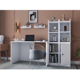 Resim nettrends.net the new trend of shopping Modüler oyuncu masası kitaplıklı kapaklı dolaplı raflı depolama seti beyaz-NRG-OYNM-1002 