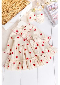 Resim Babymod Kalp Desenli 100% Pamuk Bandanalı Kız Bebek Elbise Kırmızı 