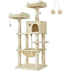 Resim Büyük Kedi Tırmalama Ağacı, 143 Cm Yükseklik, Çok Katlı 