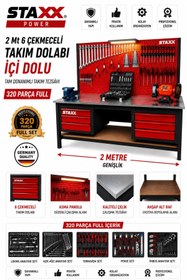 Resim STAXX POWER Full Dolu Takım Dolabı 268 Parça İzeltaş Anahtar Takımlı Çalışma Tezgahı 